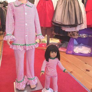 GIRLS STRIPED SMOCKED 2 PC MATCHING DOLLY & ME PJ